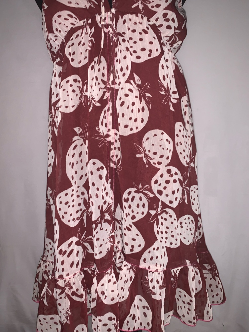 Urban Outfitters Strapless Strawberry-Print Dress in Maroon and White